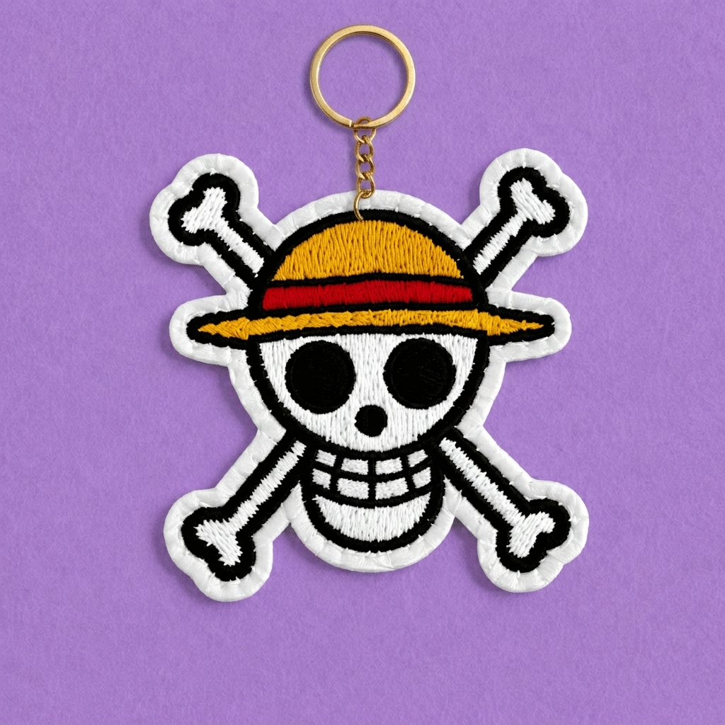 🏴‍☠️🔑حامل مفاتيح بتصميم جمجمة قبعة القش